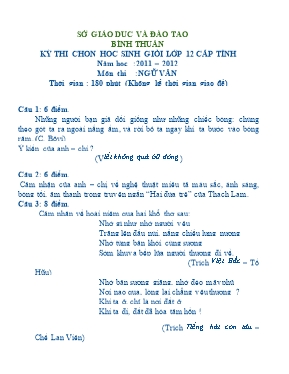 Đề thi chọn học sinh giỏi lớp 12 cấp tỉnh năm học 2011 2012 môn thi Ngữ Văn